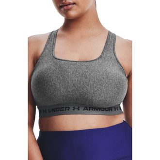 Under Armour HeatGear Mid Crossback Heather Sports Bra in 019 Charcoal Light H at Nordstrom, Size Xx-Large