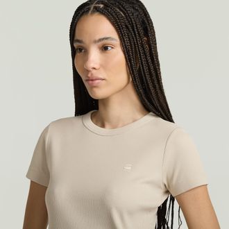 G-Star T-Shirt G-STAR Rib Cap Sleeve, Damen, Gr. XXL (44), beige (dk brick), Rippstrick, Obermaterial: 94% Baumwolle, 6% Elasthan, unifarben, slim fit normal