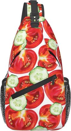 Generic Watercolor Tomato Cucumber Chest Bag Lightweight Crossbody Bag Trendy Fanny Pack For Cycling Workout Shopping
