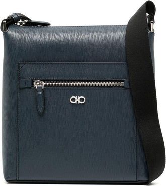 Ferragamo Gancini leather crossbody bag - men - Leather - One Size - Blue