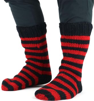 Loud Elephant Hand Knitted Wool Slipper Socks For Women Men Unisex Winter Warm Indoors UK 4-10 EU 37-46 Stripe Red Black