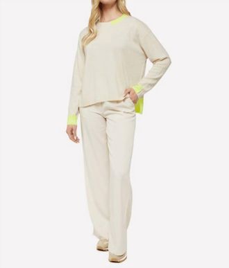 Brodie Billie Contrast Crew Neck Jumper In White And Neon