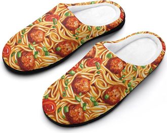 Generic Italian Spaghetti Food Print Pasta Womens Slippers Warm House Slippers Indoor House Shoes with Anti-Skid Rubber Sole