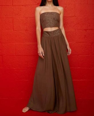 Pitusa Sequin Palazzo Pants In Chocolate