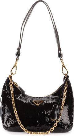 Prada Pre-owned Womens Re-Nylon Sequinned Mini Shoulder Bag - Black - One Size