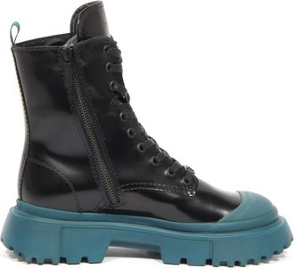 Hogan Anfibio Laarzen met Rubberen Neus - Dames - Veterlaarzen - Zwart - 40 EU - Leer - Schoenen