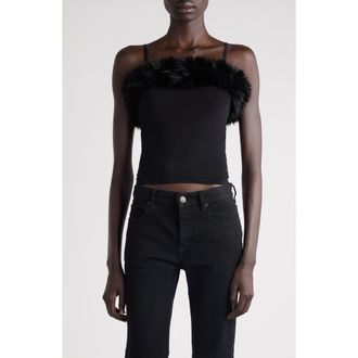 Balenciaga Faux Fur Trim Jersey Fitted Tank in 1069 Black/Black at Nordstrom, Size X-Small