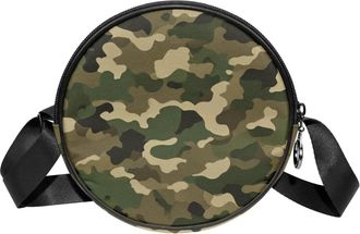 Generic Circle Crossbody Bag for Women, Camouflage Small Sling Bag Daypack with Zipper Adjustable Shoulder Straps Casual Ladies Girls Round Purse