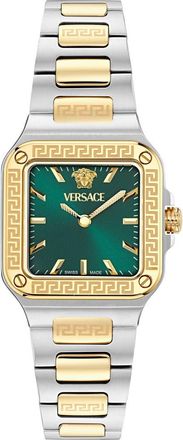 Versace Greca Edge Two-Tone Bracelet Watch, 30mm x 30mm in Green/Two Tone at Nordstrom