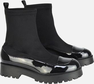 XY London Womens XY London Womens/Ladies Kerry Patent Chunky Flat Biker Boots - Black - Size: 8