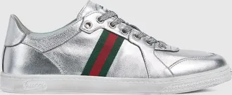 Gucci Womens Stretch Low-top Sneaker, Silver, Leather