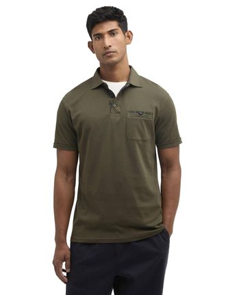 Barbour Polo Barbour donkergroen korte mouw 3 knoops borstzak