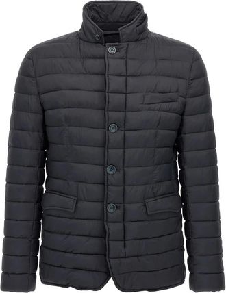 Herno Gewatteerd Donsjack met Opstaande Kraag - Heren - Winterjassen - Blauw - 2XL - Leer - Jassen