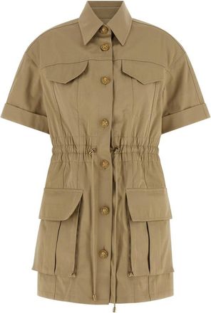 Balmain Jurk met vier zakken en knopen - Dames - Shirt Kleedjes - Groen - 2XS - Katoen - Kleedjes