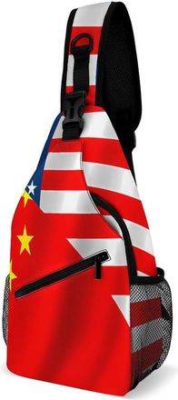 Generic U.S. China Flag Mens Shoulder Bags Sling Crossbody Backpack Travel Hiking Chest Bag with Small Side 38x20cm