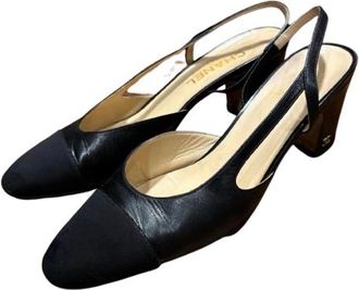 Chanel Black Leather Slingback Sandals Size 40
