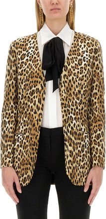 Moschino Leopard Animal Print V Neck Jacket