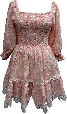 Waimari Waimari Ancora Embroidered Mini Dress in Pink Linen