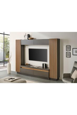 CARRYHOME Wohnwand, Anthrazit, Eiche Artisan, Holzwerkstoff, 8 F&auml;cher, 2 Schubladen, 272.6x209.5x41.3 cm, Wohnzimmer, Wohnw&auml;nde, Komplette Wohnw&auml;nde