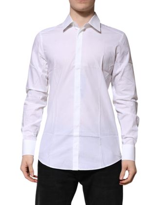 Dolce & Gabbana White Cotton GOLD Long Sleeves Formal Mens Shirt