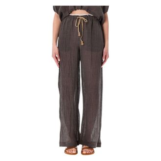 120% Lino Mujer, Pantalones, Marr&oacute;n, Talla: S