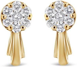 House of Brilliance 14K Gold 3/4 Cttw Diamond Floral Cluster Drop and Dangle Stud Earrings in Yellow at Nordstrom