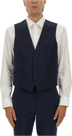HUGO BOSS Wollen Blend Vest - Heren - Gillet - Blauw - S - Wol - Kostuums