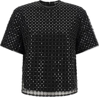 Rotate Beaded Oversize Tulle Evening Top - Dames - T-shirts - Zwart - S - Tule - Tops