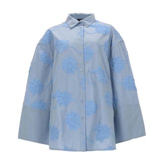 Rotate Rotate Birger Christensen - Bloemen Oversized Shirt - Dames - Blouses & Shirts - Blauw - Maat: L Katoen