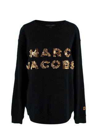 Marc Jacobs Black & Gold Beaded Logo Sweatshirt Size XS
