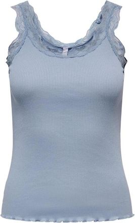 Only Ribgebreide Tanktop met Kant - Dames - Tops zonder mouwen - Blauw - XS - Katoen - Tops