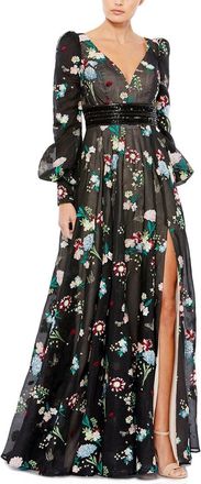 Mac Duggal Embroidered Bishop Sleeve Flowy A-Line Gown