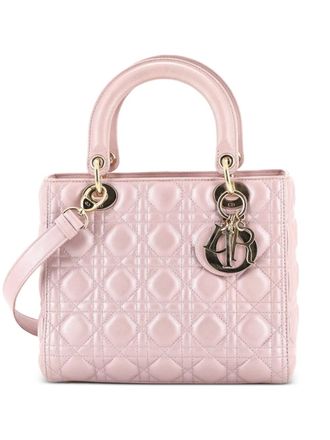 Dior Lady Dior Bag Cannage Quilt Metallic Leather Medium satchel - Rosa
