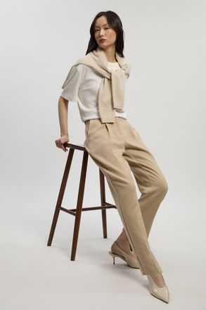 Karen Millen Womens Compact Essential Slim Leg Tailored Trouser - Beige - Size 16 UK