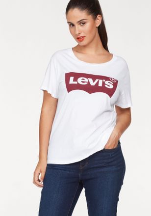 Levi's Plus T-Shirt LEVIS PLUS Perfect Tee, Damen, Gr. XXXL (54/56), weiss (wei&szlig;, rot), Single Jersey, Obermaterial: 100% Baumwolle, bedruckt, figurumspielend h&uuml;f