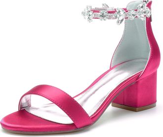 Generic Wedding Bridal Shoes Womens Block Heel Sandals Wedding Dress Shoes Low Heel Comfortable Bridal High Heels Sandals 5.5Cm,Rose red,10 UK