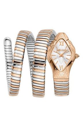 Just Cavalli Two Tone Coiled Snake Bracelet Watch, 22mm x 36.5mm in Silver/Rose Gold at Nordstrom Rack