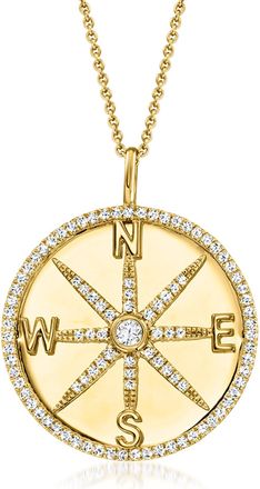 Ross-Simons Lab-Grown Diamond Compass Pendant Necklace in 18kt Gold Over Sterling