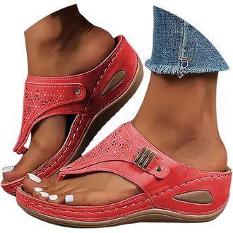 Generic Wedge Flip Flops Women UK Orthopedic Flip Flops Wedge Sandals for Women Wide Fit Summer Slides Beach Shoes Toe Post Slippers Lightweight Orthopedic Sa