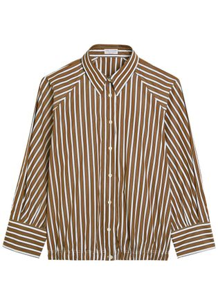 Brunello Cucinelli Striped Boxy Cotton-poplin Shirt - Tan - S (UK8-10 / S)