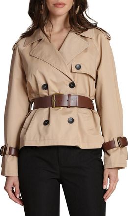 Avec Les Filles Short Trench Jacket with Faux Leather Belt in Camel at Nordstrom, Size X-Large