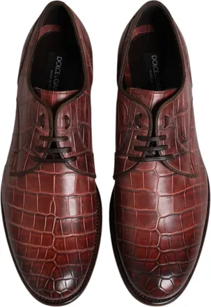 Dolce & Gabbana Mens Burgundy Leather Lace Up Derby Dress Shoes Crocodile
