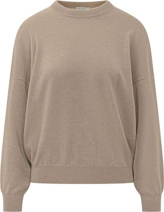 Brunello Cucinelli Beige Knitted Crew Neck Sweater