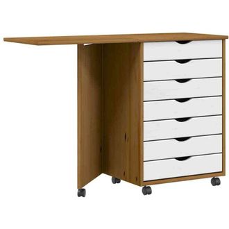 vidaXL Vidaxl - Cajonera Con Ruedas Y Escritorio Moss Madera Pino Marr&oacute;n Miel