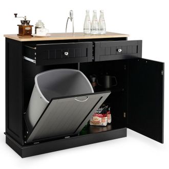 Costway Costway - Carrito De Cocina, Armario De Basculante Con Soporte Para Un Contenedor De Basura, Encimera De Madera De Caucho, 2 Cajones, Estante Ajustabl