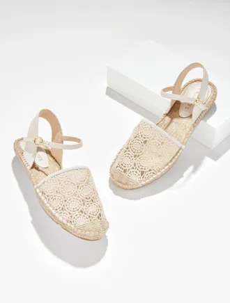 Talbots Izzy dOrsay Crochet Espadrille Sandals - Ivory - 10 1/2 M Talbots