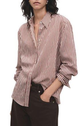 Mango Stripe Button-Up Shirt in Brown at Nordstrom Rack, Size 8