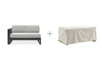 Castlery Water-Repellent Outdoor Aluminum Loveseat with Cover - Beige/Black | Rio by Castlery