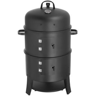 TecTake Barril ahumador de acero, 3 en 1 con term&oacute;metro, 52x42,5x81,5cm, negro