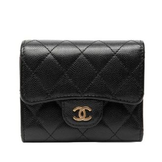 Chanel Pre-owned Wallets, female, Black, Size: ONE SIZE Pre-owned Quilted Caviar Leather Flap Wallet